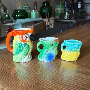 Vintage Parrot Miniature Pitchers Made in Japan Set